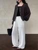 LUXI Women's Tencel Linen Elastic Waist Wide-Leg Summer Pants