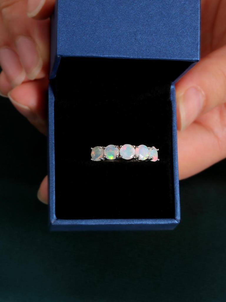 925 Sterling Silver Ring Natural Opal Rd 5.0mm 5 Pcs 2ct Gemstone Classic Simple Ring for Women Nice Gift