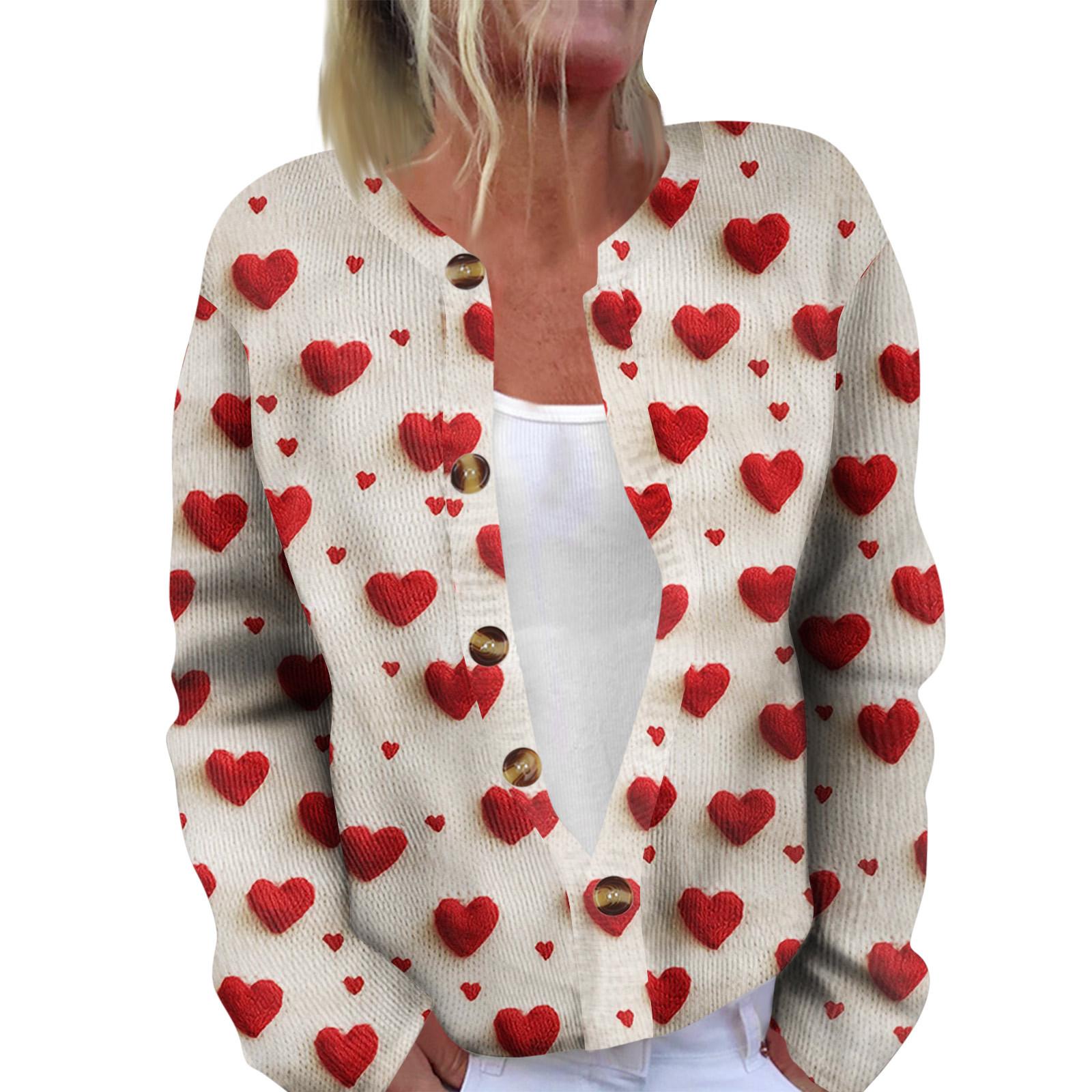 

Модний жіночий жакет з принтом на День Святого Валентина з довгими рукавами XXL червоний