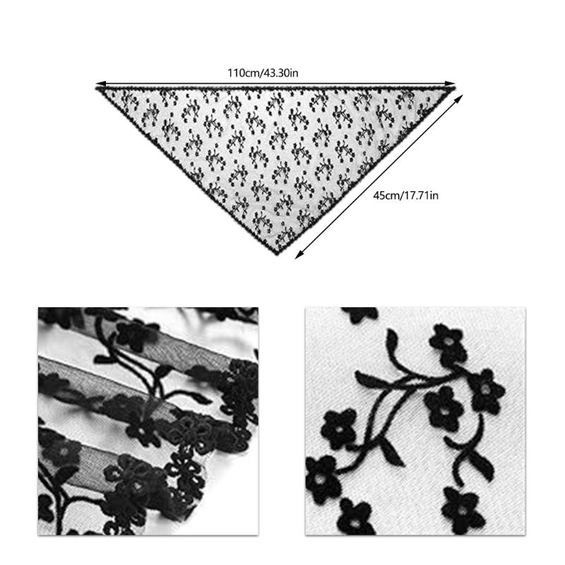 Elegant Lace Triangular Scarf for Women and Girl Breathable Tulle Bandana Comfortable Headwear for Daily and Special Wear