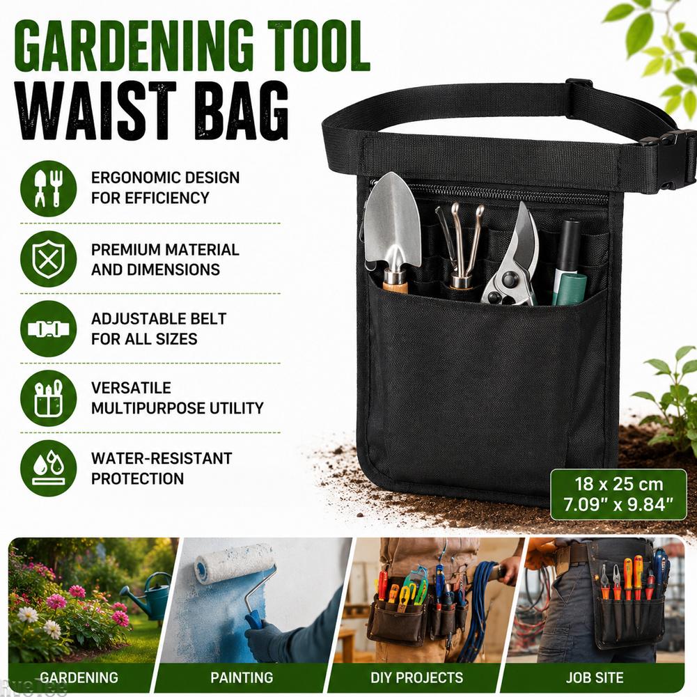 Garden Tool Belt Multi Pocket Adjustable Waist Pouch Bag Storage Organizer for Yard Gardening Tools Scissors Working
