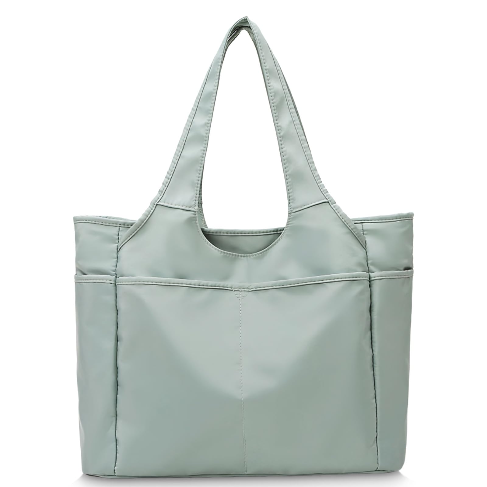 

MT s SHOP Women s Large Tote Bag, Light Green, Waterproof Nylon, with Side Pockets, Shoulder Bag, Handbag, Travel Bag, SH425
