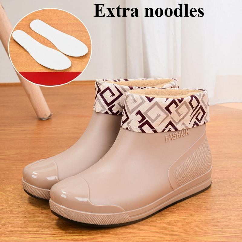 Women's Waterproof Rain Boots - Low-Cut Plastic Boots with Slip-Resistant Soles, Insulated and Fleece-Lined