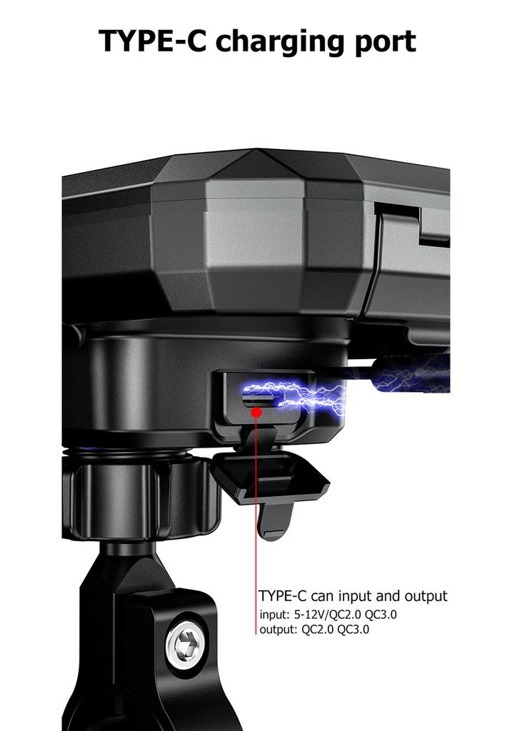 Motorcycle Waterproof Mobile Phone Case Holder with Wireless Charger Adjustable