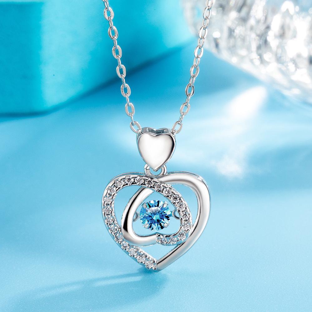 Double Heart Rhinestone Pendant Necklace - Valentine's Day Gift