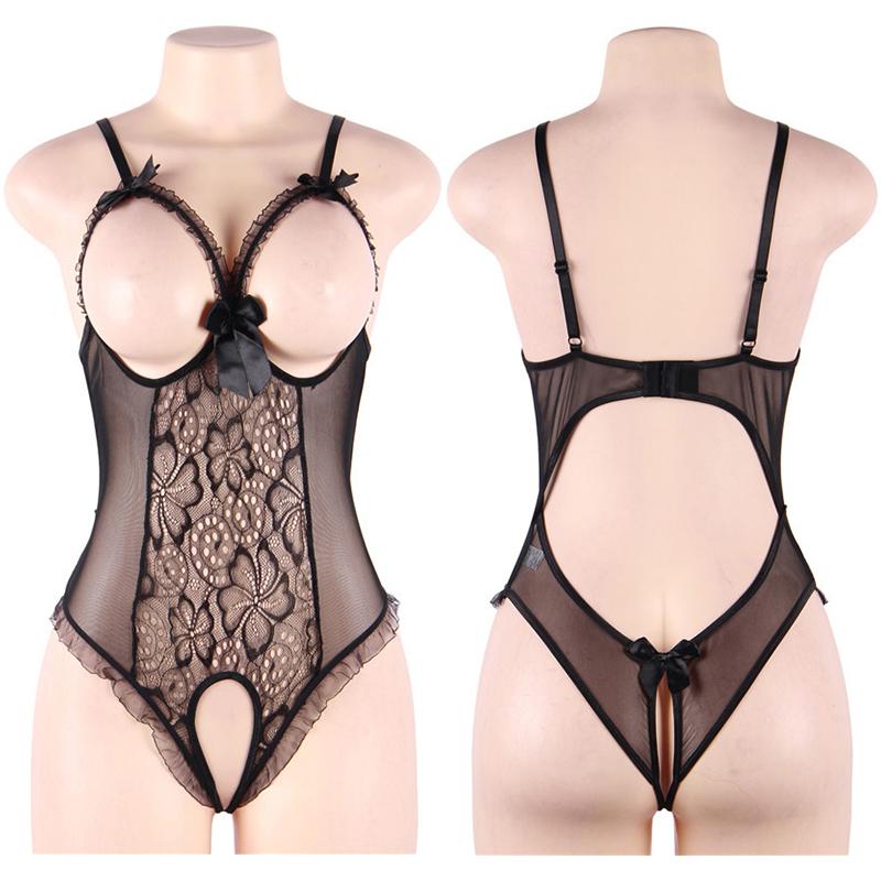 Erotic Crotchless Lingeries For Sex Babydolls Plus Size Women Lace Costumes Deep V Open Bra Teddy Baby Doll Dress Sexy Underwear