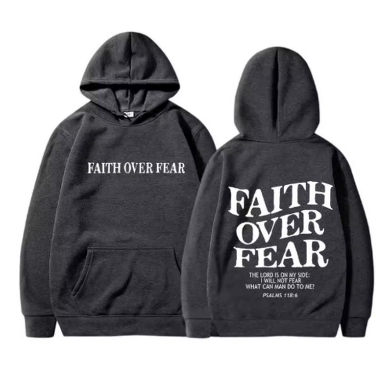 FAITH OVER FEAR Potisk Mikiny pro muže s kapucí Dámské Ležérní Mikiny s dlouhým rukávem Mikiny s kapucí Hip Hop Harajuku Mikina s kapucí Y2k Pánské topy s kapucí