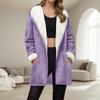 Women's Fashionable Coat Solid Color Long Sleeved Pocket Loose Hooded Zipper Plush Jacket