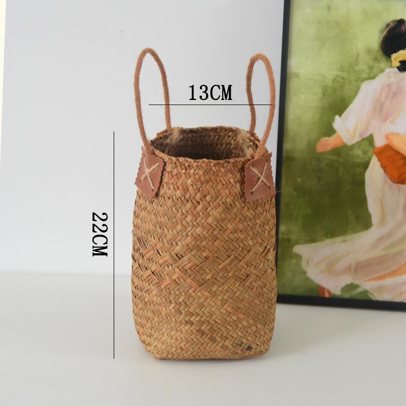 

Natural straw woven flower basket flower ware vase wheat ear barley decorative ornament dried flower seaweed woven basket portable Small size