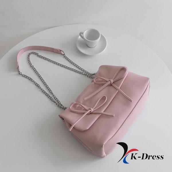 Loving Ribbon Leather Chain Shirring Square Flap Crossbody Shoulder Bag (4 Colors)