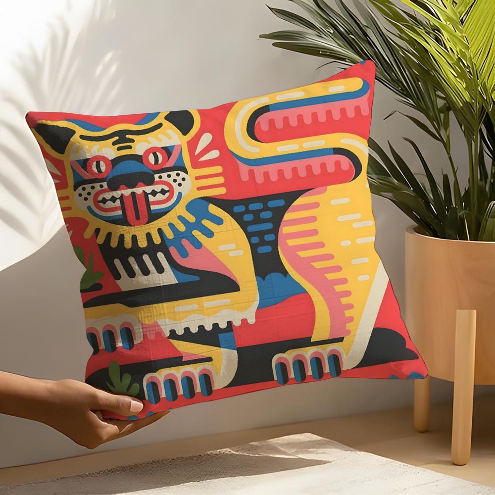 Oriental Festive Lion Print Pillow Case Home Living Room Decoration Linen Pillowcover Pillow Cases Cushion Cover
