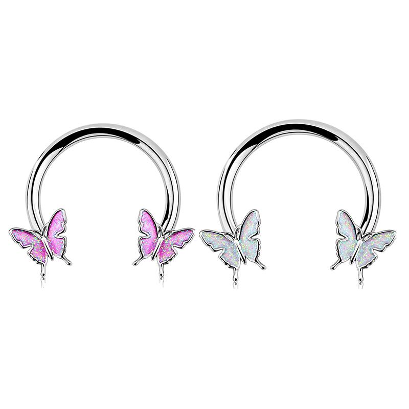 2 Stück 16G Edelstahl Schmetterlingsscharnier Septumring BCR Hufeisen Knorpel Daith Helix Rook Muschel Piercing Schmuck