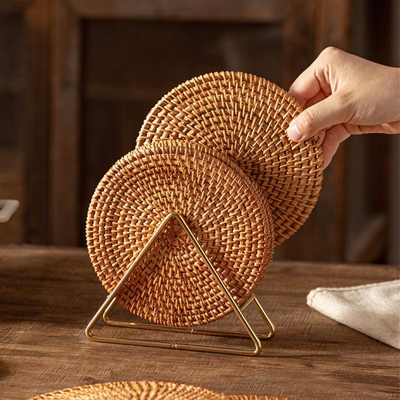 Table Mat Handmade Rattan Creative Placemat Dining Table Bowl Mat Plate Mat Heat Insulating Mat Non-Slip Mat Simple Fashion