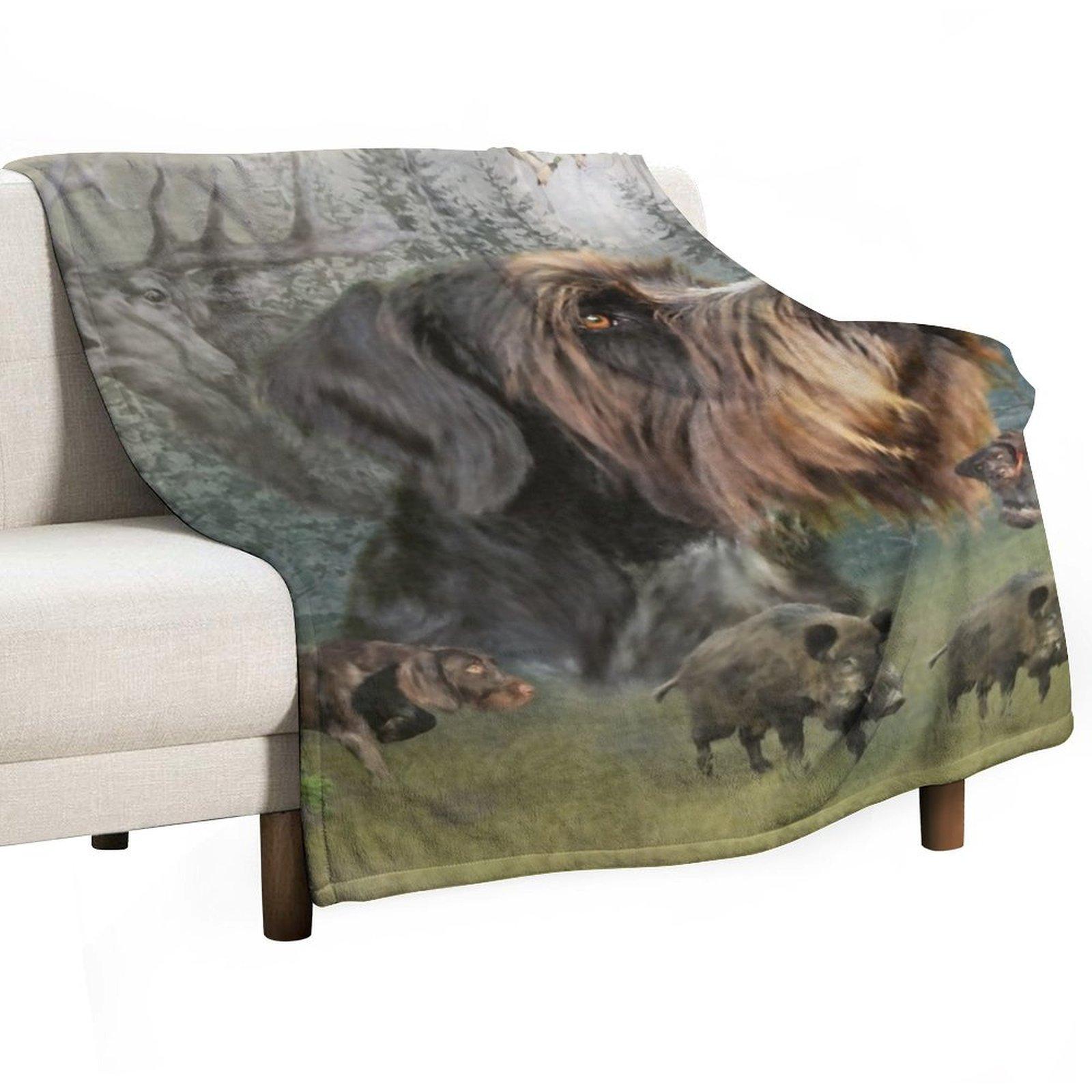 Немецкий дратхаар, Охота на кабана Декоративный плед для кровати, дивана, стеганое одеяло, Плюшевый плед для кровати 30x40in