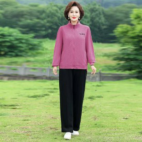 

Spring & Autumn Casual Sportswear Set for Middle-Aged Women: Two-Piece Hoodie & Loose Thickened Coat 3XL розы красного