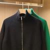 Men's Green Half-Turtleneck Knitted Cardigan with Stand Collar