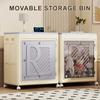 Clothes Storage Bin with Lid Wheels Large Capacity Double Doors Foldable Laundry Clothing Sheets Blanket Snacks Toys Closet Organizer Box