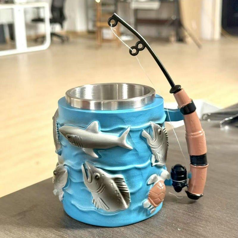 Fishing theme 3D three-dimensional relief resin mug creative coffee mug beer mug