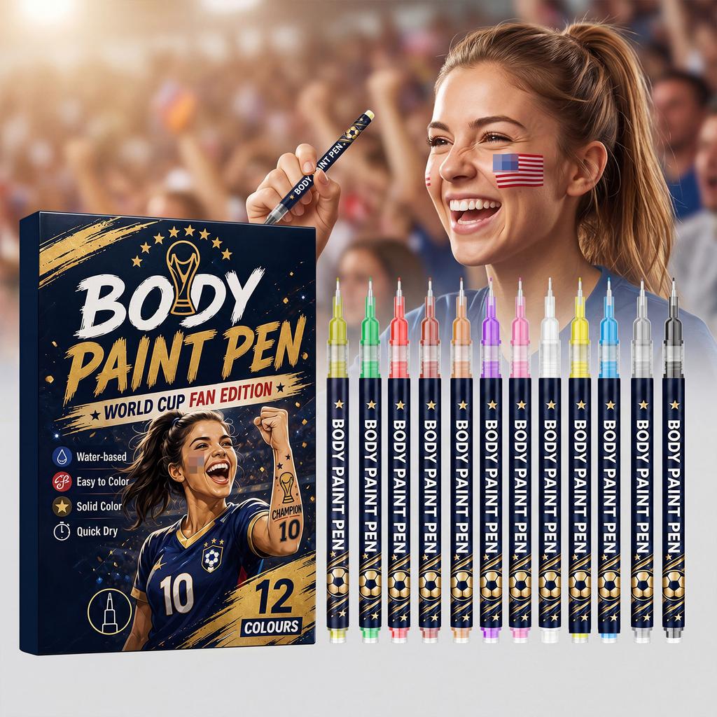 Body Paint Pen World Cup Theme Vivid Color Natural Silk Graffiti Portable Face Paint Set 12 Colors
