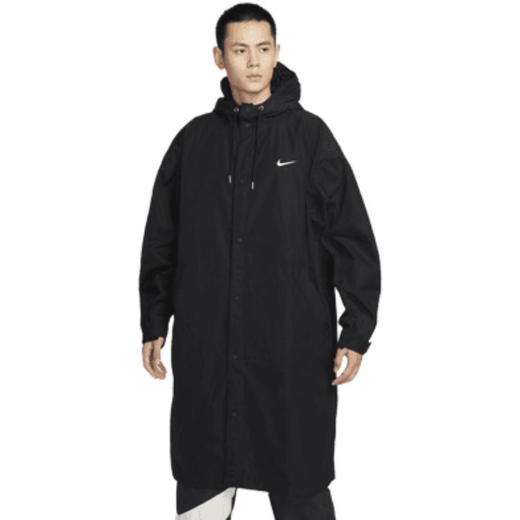 Nike Corta-vento de Comprimento Médio com Capuz e Abotoamento Simples para Homem, Outwear Preto FD2870-010