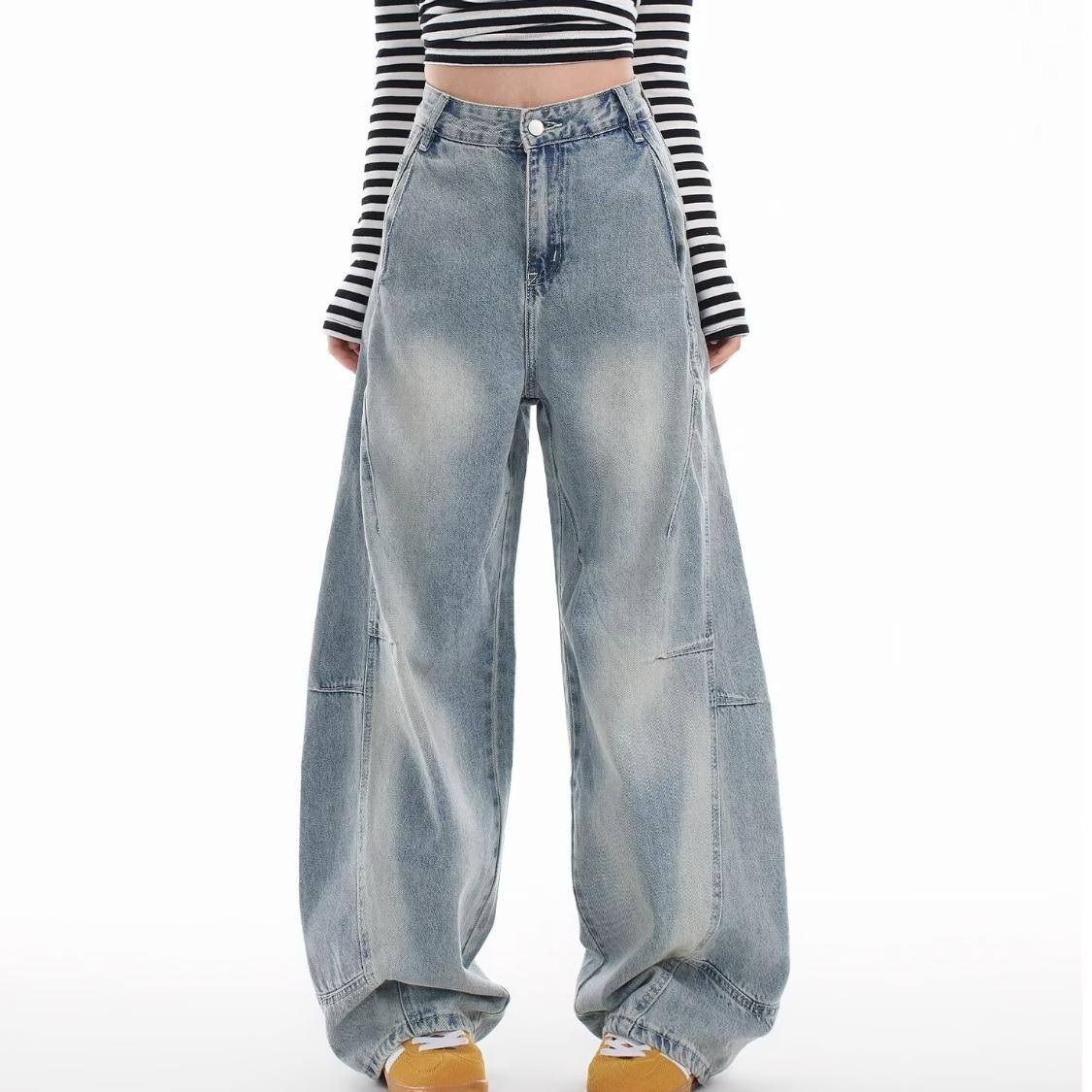 Джинсы мужские JYL Винтажные стираные Укороченный дизайн Свободные Широкие штанины Деним 2XL