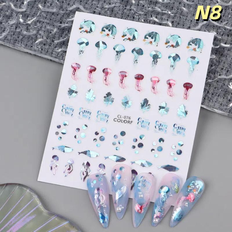 Embossed Jellyfish Jellyfish  Ocean Nail Art Sticker Self Adhesive Marine Starfish  Nail Decals Manicure Diy Supplies Nails Slid
