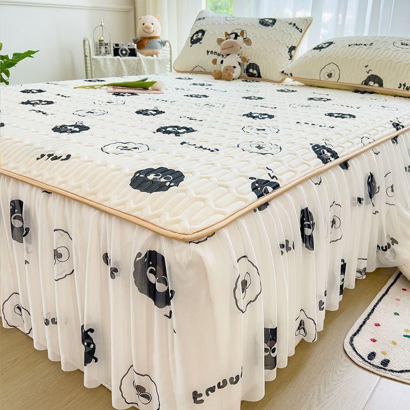 1/3Pcs Thai Latex Cooling Bed Skirt, Ice Silk Mattress Cover, Washable Breathable Cooling Mat for Queen King Beds