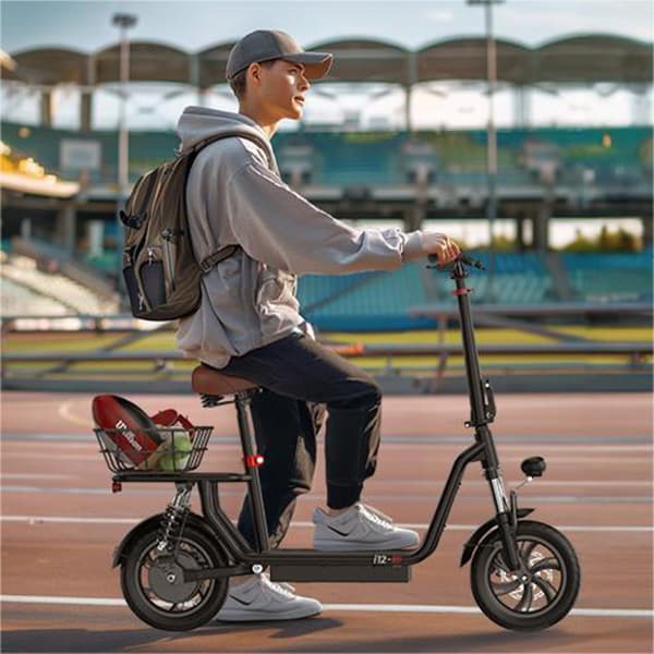 iScooter Trotinetă electrică I12 500W cu scaun, anvelope de 12", autonomie 35 km, frâne duble și suspensie, coș detașabil pentru naveta urbană