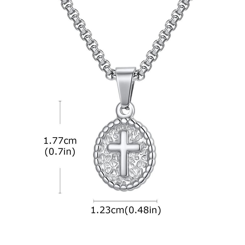 Vnox Dainty Christian Cross Necklace for Men Women, Stainless Steel Oval Pendant Box Chain, Faith Charm Religious Jewelry Gifts