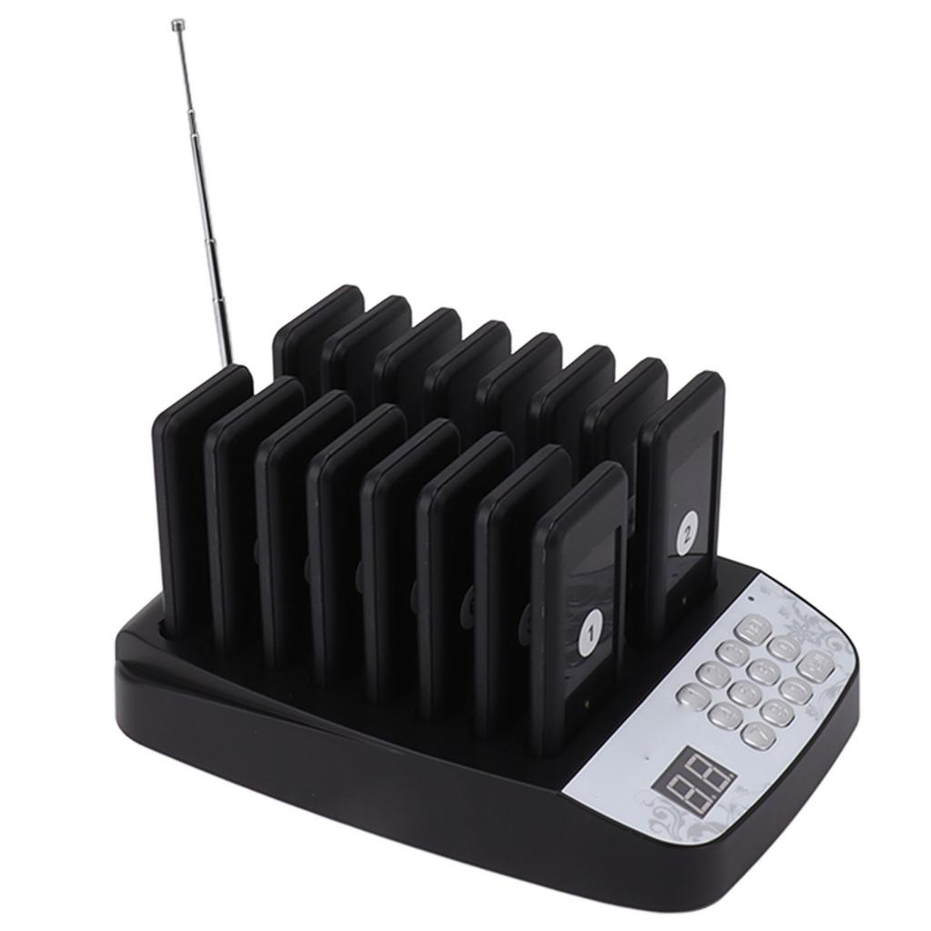 Black 16 Pieces Distancing Keeping Pagers Restaurant Pager System with Vibration Beep Light