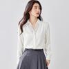 Zuose Lace Trim V-Neck Long-Sleeve Blouse