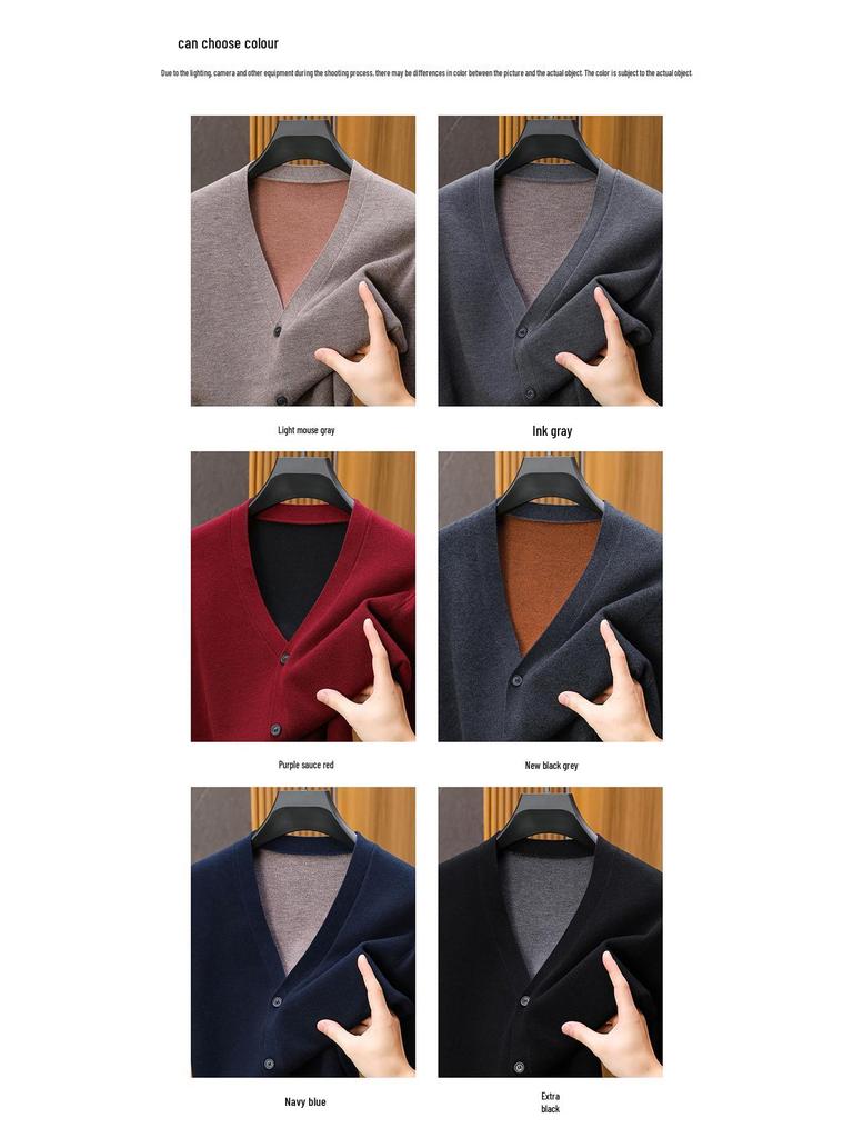 Men's Thick Wool Deep V-Neck Cardigan for Autumn/Winter - Double-Sided Style for Middle-Aged and Elderly