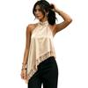 Damen Satin-Oberteil ärmellos mit Spitze und unregelmäßigem Saum Elegante lockere Bluse für den täglichen Gebrauch Ausflüge Büro