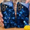 Blue and White Flowers For Apple iPhone 16E 16 E 11 13 15 P Ro 14 Pro Max 12 Mini 7 8 Plus XS Black Tempered Glass Phone Case