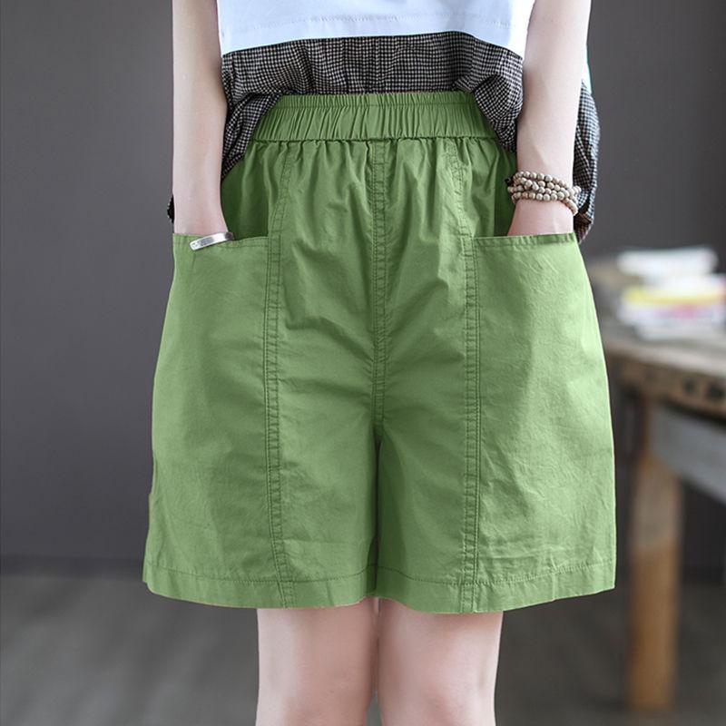 100% Cotton Short Pants Women's Summer Outside Wear High Waist Cover Thighs Show Thin Loose Five Points Casual Wide Leg Pants