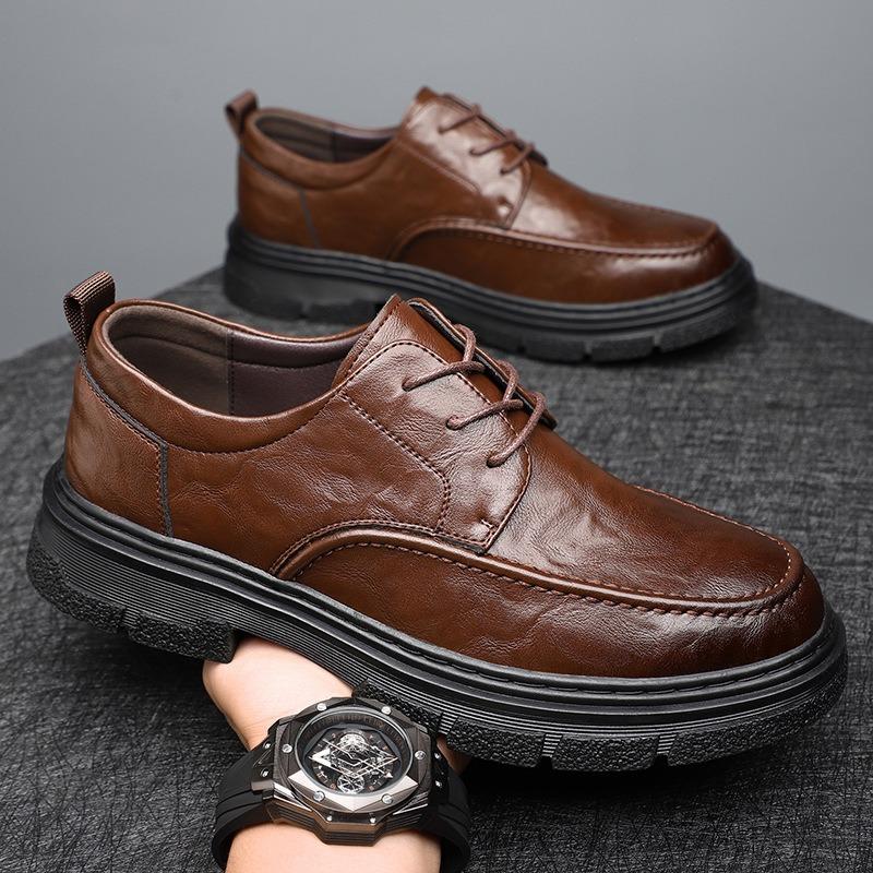 Fashion Spring Autumn Leather Platform Loafers for Men Designer Soft-soled Casual Men Leather Shoes Male Black Business Men's Dress Shoe