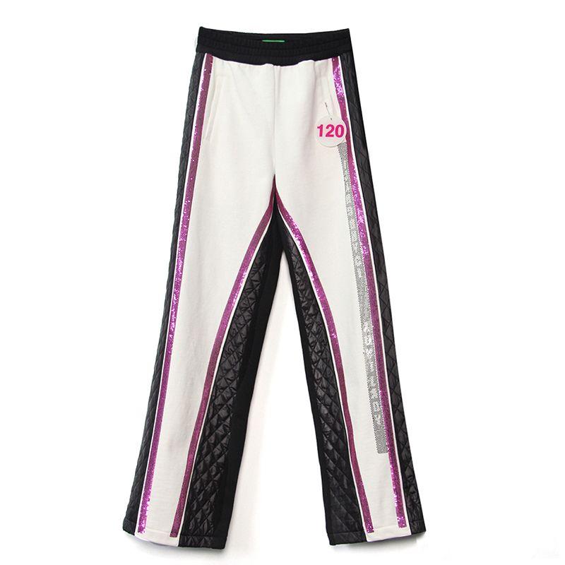 

Ghyci Jixi Оригинальные товары Европейская и американская новая мода Пайетки Горячая приклейка Лоскутное шитье Воротник-стойка Длинный рукав Верхняя одежда Высокая талия Повседневные брюки Black and White Casual Pants S