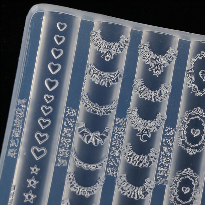 3D Lace Trim Nail Art Silicone Mold French Skirt Star Heart Pattern Stencils Templates Diy Carving Tools Manicure Accessories