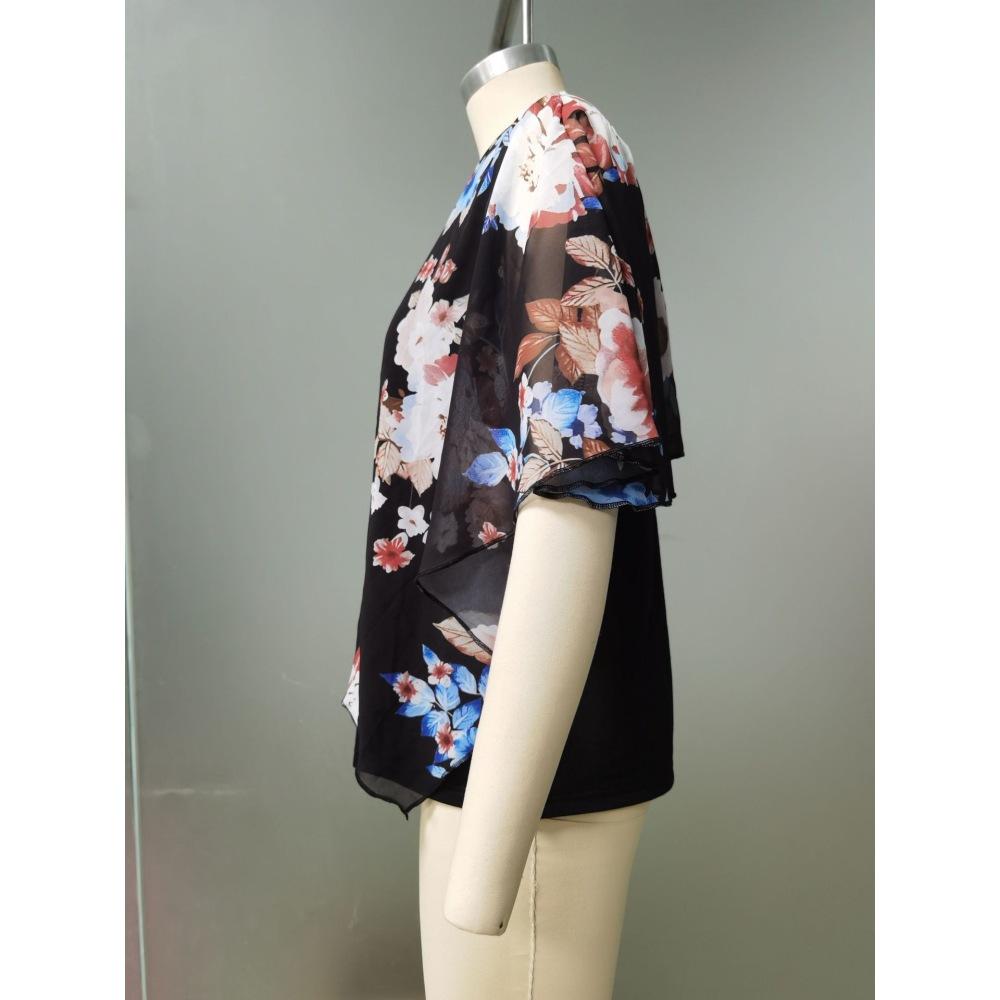 Plus Size Women's Chiffon Shawl Fake Two Piece T-Shirt