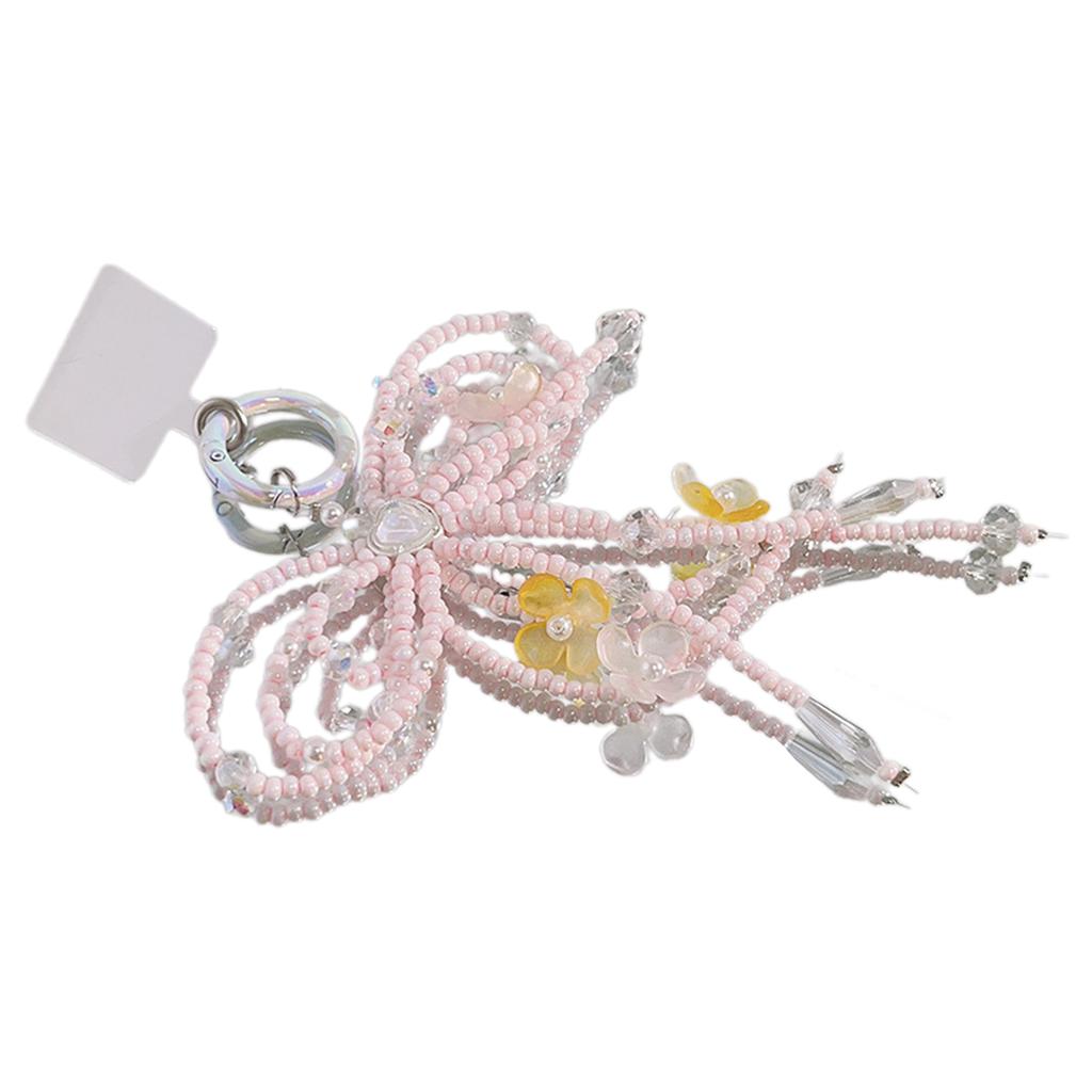 Mobile Phone Chain Clip Handmade Beaded Bowknot Pendant Keychain Multicolor Butterfly Bow Shaped Schoolbag Decoration