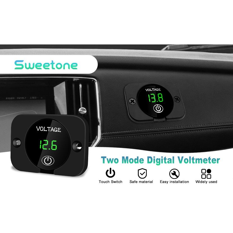 Voltmetru digital pentru mașină cu LED DC 12V 24V, contor de tensiune impermeabil Tester baterie auto cu comutator tactil Panou de afișare cu cablu de conectare pentru mașină etc.