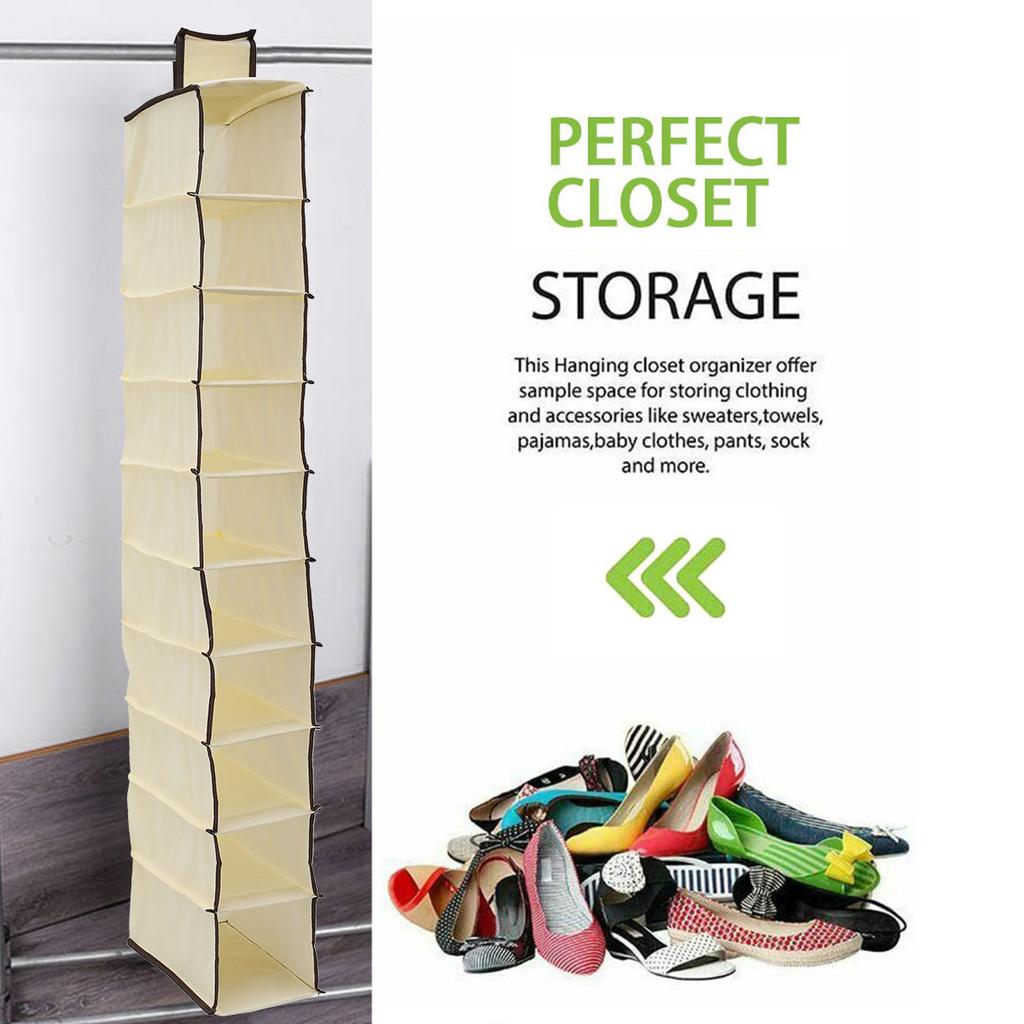 10 Layer Shoe Box Storage Hanging Bag Collapsible Wardrobe Sundries Organizer Holder Room Shoes Slippers Clothes Storage Bag