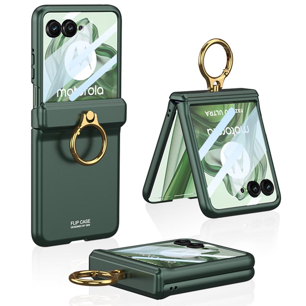 

GKK For Motorola Razr 50 Ultra 5G Hard PC Kickstand Phone Case Magnetic Hinge Protection Cover with Small Screen Film Midnight Green
