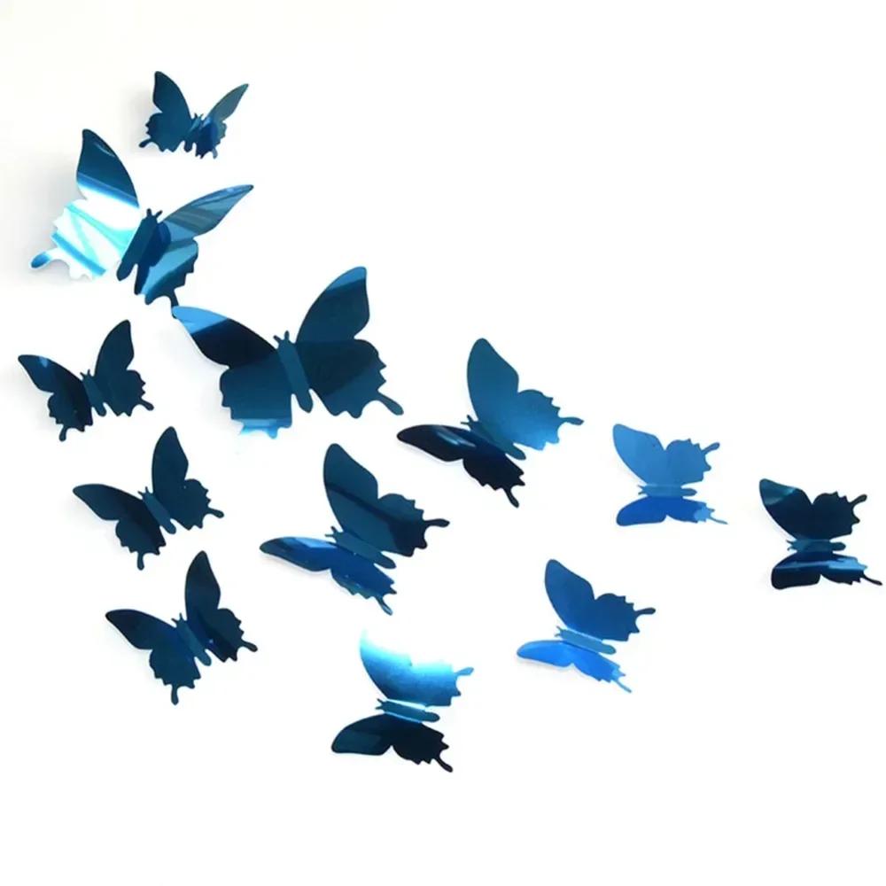 3D12pcs Butterfly Mirror Wall Sticker Self-adhesive Decal DIY Art Party Wedding Decoration Kids Room Home Decor Crystal Sticker