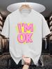 Unisex Cotton Tee I M Ok Letter Graffiti Text Graphic Print Loose Breathable Summer Crew Neck Casual Street T Shirt Unisex Daily Wear