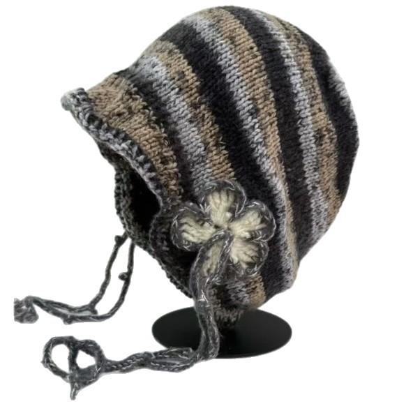 New gentle wind lace-up flower knitted hat women's big head circumference shows face small spring and summer sun protection breathable wool hat