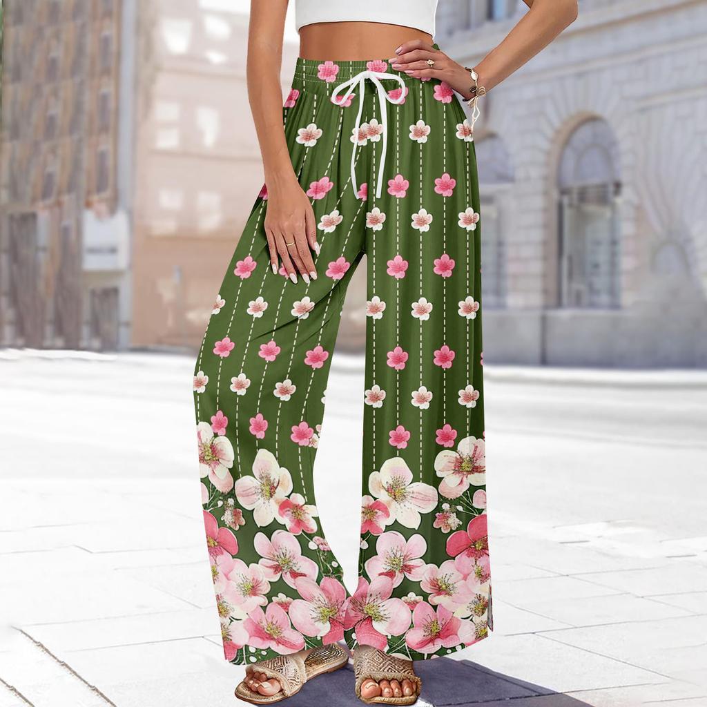 Dames zomer boho palazzo broek met hoge taille, wijde pijpen en bloemenprint, casual broek met zakken
