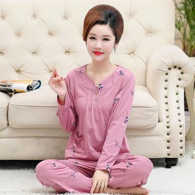 Spring and Autumn Ladies Pajamas Set Loose and Comfortable High-end Middle-aged Cotton Long-sleeved Long Pants Home Suit