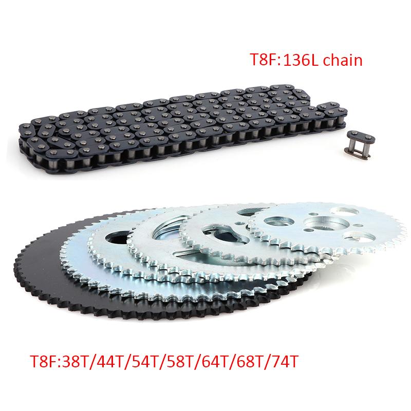 47cc 49cc T8F Chain 136 Links and 38 44 54 58 64 74 Tooth Sprocket for Mini Motorcycle Atv 4 Stroke 2 Stroke Engine Parts