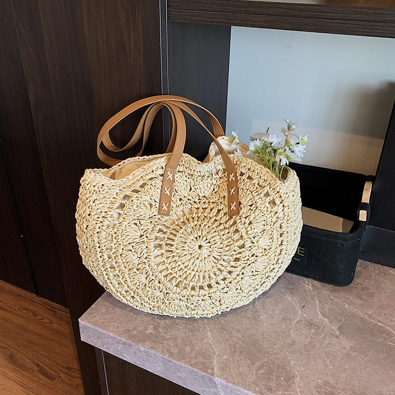 Casual vacation straw bag women's 2025 summer new woven bag large-capacity handbag beach shoulder bag